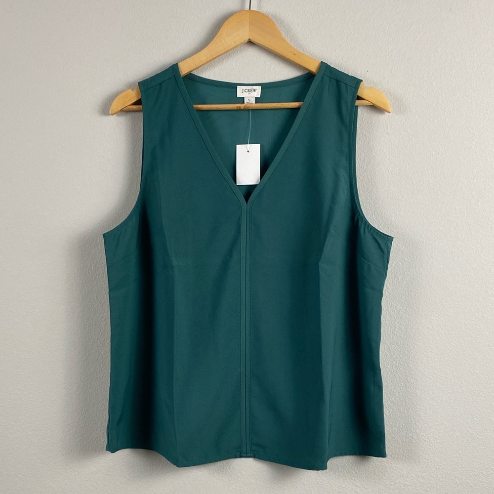 J. Crew Factory Sleeveless V Neck Crepe Shell Tank Top | Sage Green